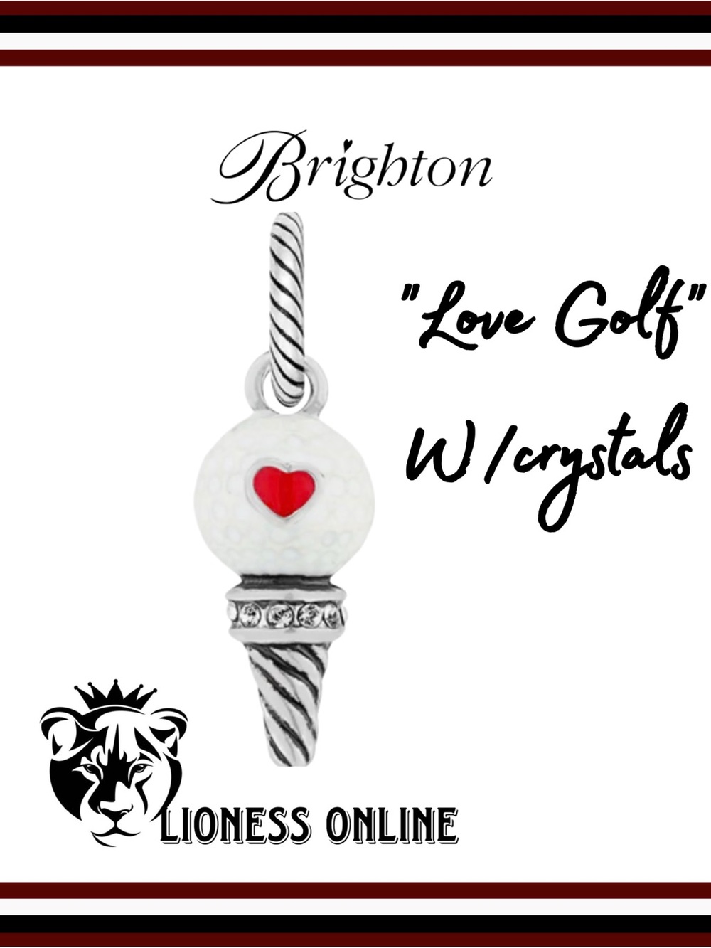 Retired Design-Brighton Silver Love Golf Ball w/Tee Charm with Enamel & Crystals